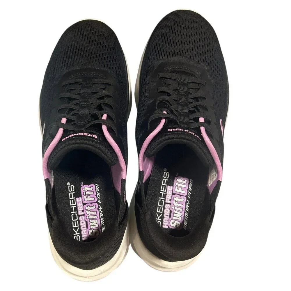 Skechers Womens Size 10 Black Pink Mesh Hands Free Swift Fit Shoes w Box